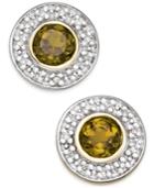 Smoky Quartz (1/2 Ct. T.w.) And Diamond Accent Stud Earrings In 14k Gold And Rhodium Plate