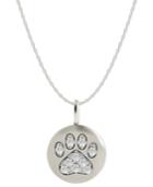 14k White Gold Necklace, Diamond Accent Paw Disk Pendant