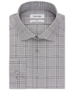 Calvin Klein Steel Slim-fit Non-iron Performance Metal Grey Multi Textured Check Dress Shirt