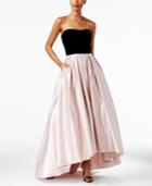 Betsy & Adam Velvet Satin Strapless High-low Gown
