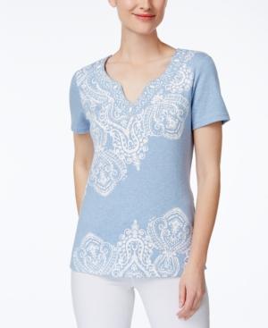 Karen Scott Paisley-print Beaded Top, Only At Macy's