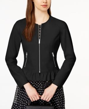 Maison Jules Ruffled Faux-leather Jacket, Created For Macy's