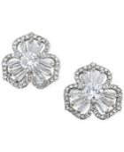 Carolee Silver-tone Crystal Cluster Flower Stud Earrings