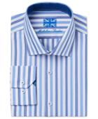 Michelsons Of London Men's Slim-fit Navy Stripe Dress Shirt