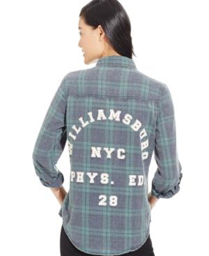 Polly & Esther Juniors' Plaid Graphic-back Shirt