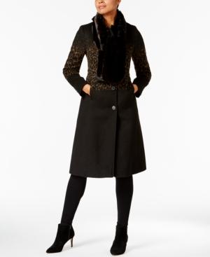 Jones New York Animal-print Walker Coat With Faux-fur Scarf