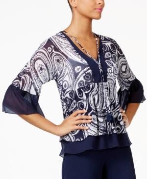 Trina Turk Tie-neck Ruffled Peasant Top