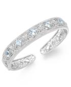 Aquamarine (2 Ct. T.w.) And Diamond (1/10 Ct. T.w.) Cuff Bracelet In Sterling Silver