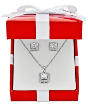 Giani Bernini 2-pc. Set Cubic Zirconia Princess Pave Halo Stud Earrings And Pendant Necklace, Only At Macy's