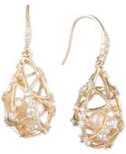 Carolee Gold-tone Crystal & Imitation Pearl Caged Drop Earrings