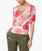 Inc International Concepts Petite Floral-print Cardigan, Created For Macy's