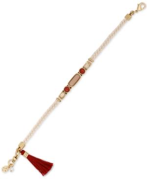 Lucky Brand Gold-tone Multi-stone & Tassel Braided Bracelet