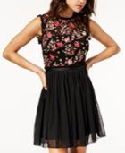 City Studios Juniors' Embroidered Lace Fit & Flare Dress