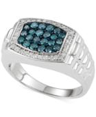 Men's Blue And White Diamond Ring (1 Ct. T.w.) In Sterling Silver