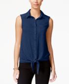 Almost Famous Juniors' Sleeveless Tie-front Utility Top