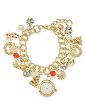 Charter Club Gold-tone Crystal, Stone & Imitation Pearl Watch Charm Bracelet, Created For Macy's