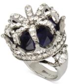 Betsey Johnson Silver-tone Blue Stone Pave Crown Ring