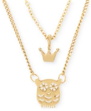 Betsey Johnson Gold-tone Crown And Owl Double Pendant Necklace