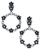 Kate Spade New York Hematite-tone Imitation Pearl And Flower Gypsy Hoop Earrings