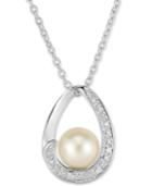 Cultured Freshwater Pearl (8mm) & Diamond Accent 18 Pendant Necklace In Sterling Silver