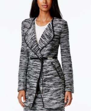 Calvin Klein Belted Faux-leather-trim Tweed Jacket
