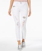 Indigo Rein Juniors' Embellished Ripped Stair-step Skinny Jeans