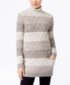 Jeanne Pierre Colorblocked Cable-knit Tunic Sweater