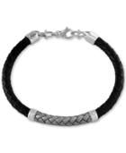 Men's Woven Bracelet In Leather And Stainless Steel