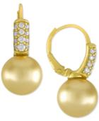 Majorica Gold-tone Cubic Zirconia & Champagne Imitation Pearl Drop Earrings