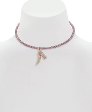 Lonna & Lilly Gold-tone Pave Charm Black Beaded Choker Necklace