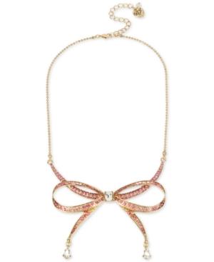 Betsey Johnson Gold-tone Pink Pave Bow Collar Necklace