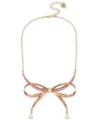 Betsey Johnson Gold-tone Pink Pave Bow Collar Necklace