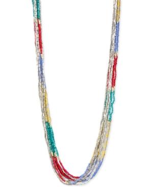 Kenneth Cole New York Silver-tone Multi-color Beaded Necklace Multi-layer Long Length Necklace