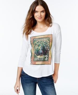 Lucky Brand Three-quarter-sleeve Peacock Graphic Top