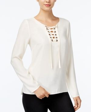 Kensie Long-sleeve Lace-up Top