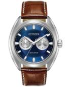 Citizen Men's Eco-drive Dress Brown Leather Strap Watch 43mm Bu4010-05l