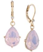 Carolee Gold-tone Pink And Clear Crystal Teardrop Earrings