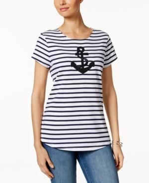 Charter Club Striped Embroidered Top, Only At Macy's