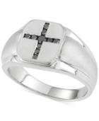 Men's Black Diamond Cross Ring (1/4 Ct. T.w.) In Sterling Silver