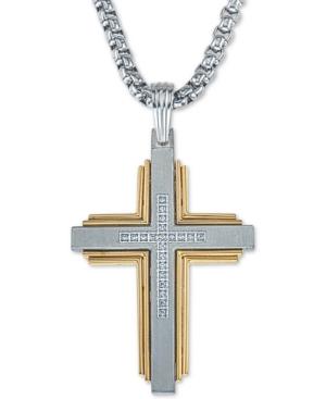 Esquire Men's Jewelry Diamond Cross 22 Pendant Necklace (1/10 Ct. T.w.) In Stainless Steel & Ion-plate, Created For Macy's