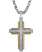 Esquire Men's Jewelry Diamond Cross 22 Pendant Necklace (1/10 Ct. T.w.) In Stainless Steel & Ion-plate, Created For Macy's