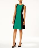 Kasper Stretch-crepe Colorblocked A-line Dress