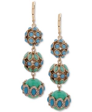 Anne Klein Gold-tone Pave & Stone Triple Drop Earrings