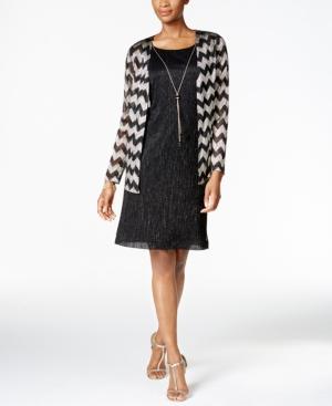 Jessica Howard Metallic Necklace Dress And Draped Jacket
