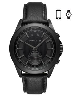 Ax Armani Exchange Men's Connected Black Leather Strap Hybrid Smart Watch 44mm