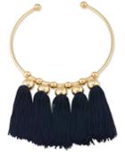Trina Turk Gold-tone Navy Tassel Collar Necklace