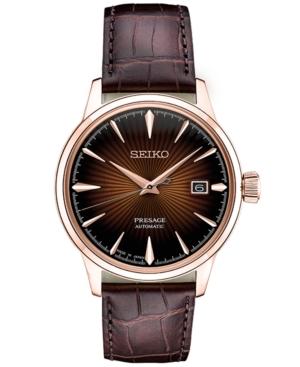 Seiko Men's Automatic Presage Brown Leather Strap Watch 40.5mm