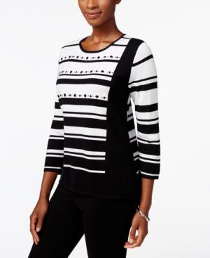 Alfred Dunner Striped Embellished Sweater