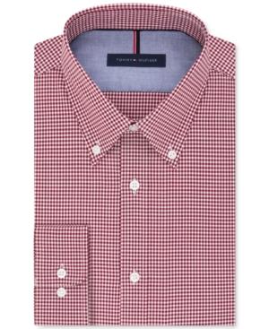 Tommy Hilfiger Men's Slim-fit Non-iron Big And Tall Red Check Dress Shirt
