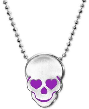 Alex Woo Enamel Heart Skull 16 Pendant Necklace In Sterling Silver